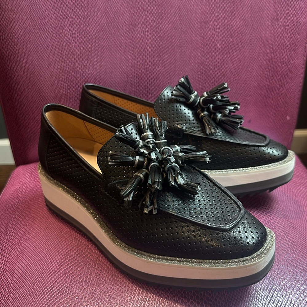 Johnston and Murphy pompom platform loafers. Never worn.